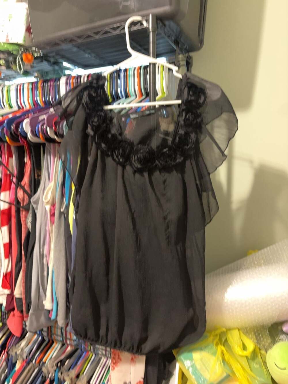 Maurices Black Chiffon Blouse with Rosette Neckline Size XL